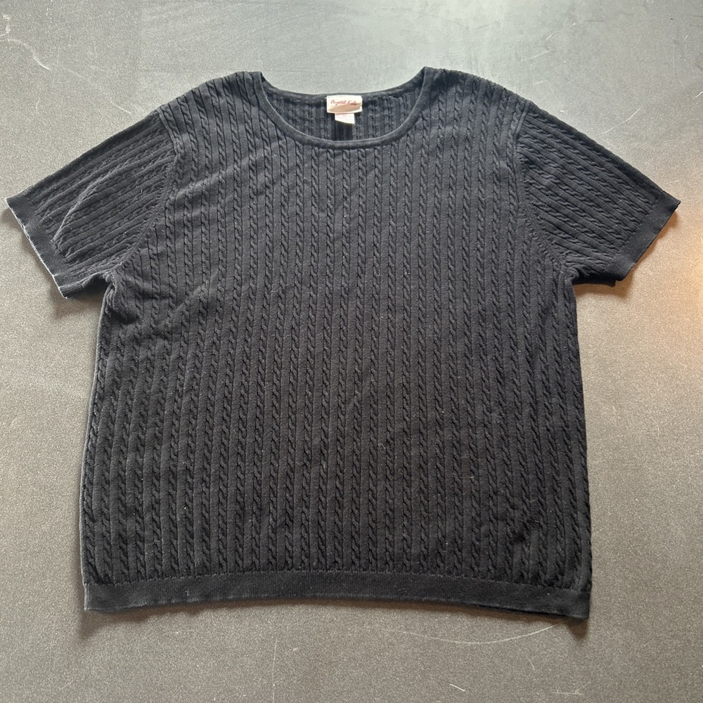 Crystal-Kobe‎ Vintage Black Short Sleeve Top Women's 3X Cableknit Sweater 90s